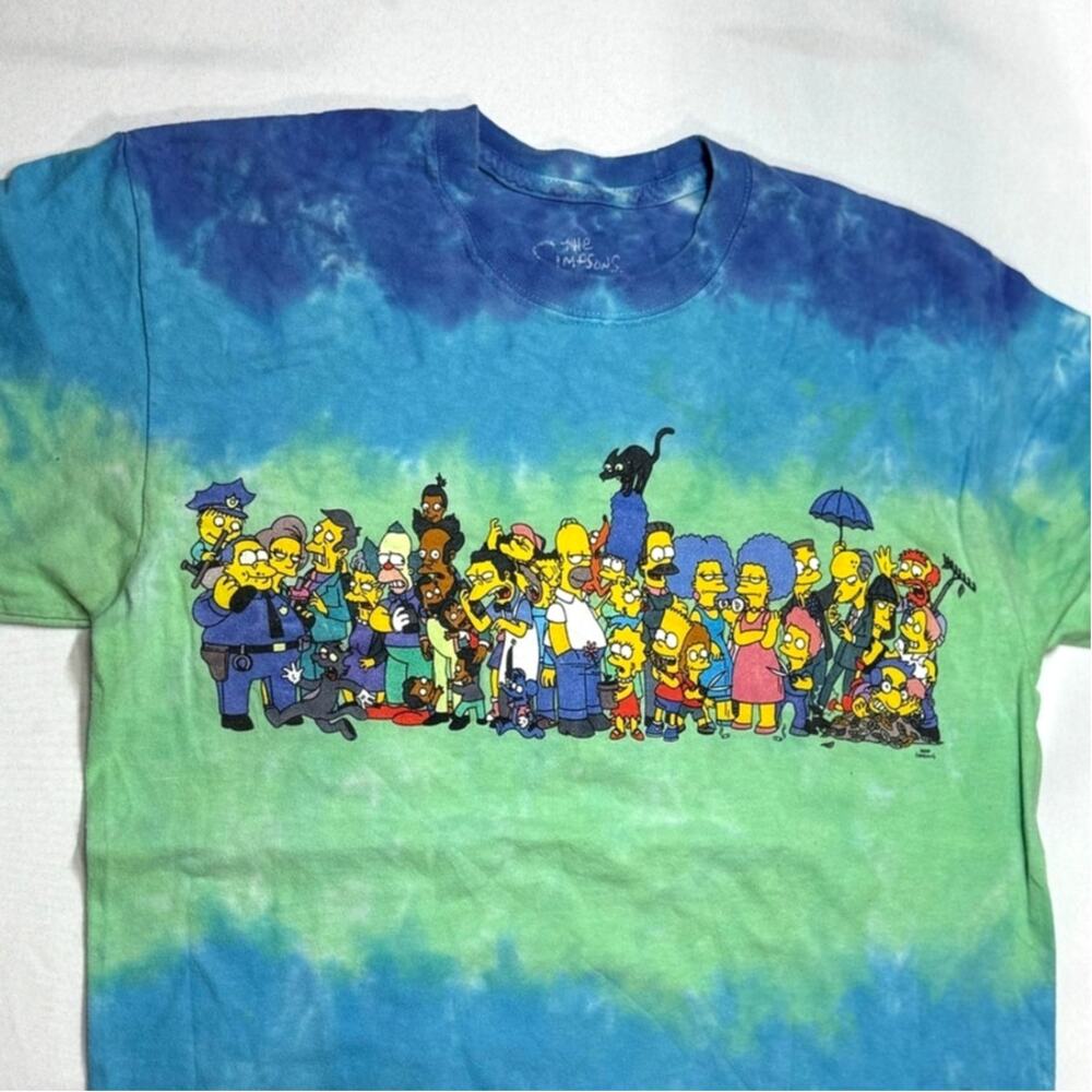 The Simpsons Tie Dye Green Blue Shirt Size Medium Homer Simpson Bart Lisa